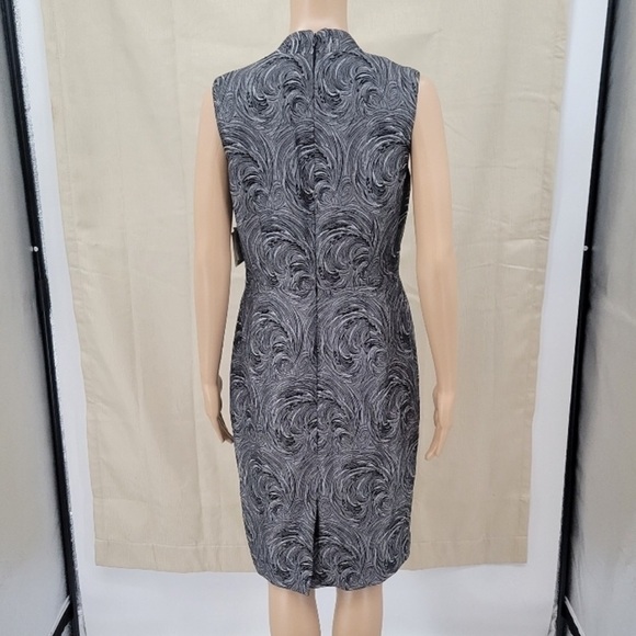 Kasper Black Silver Metallic Swirl V-neck Lined Sheath Dress - Picture 4 of 11